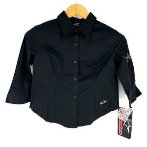 ALPINESTARS Women's Crop‎ Button Up Shirt Size M Black 3/4 Bell Sleeve NWT
